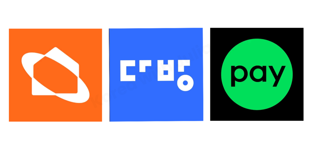 Logos of major Korean real estate apps, including Zigbang, Dabang, and Naver Pay Real Estate, displayed side by side